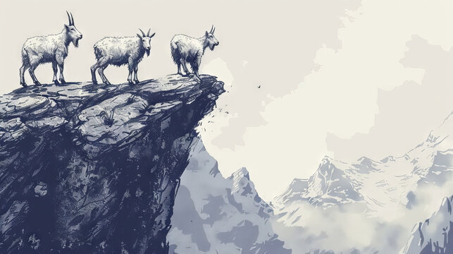 Four goats standing on the cliff.