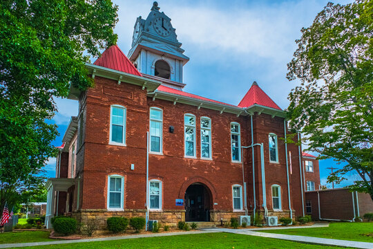 Wartburg, Tennessee, USA - July 29, 2023:  Historic Morgan County courthouse is located on Kingston Street in the downtown.