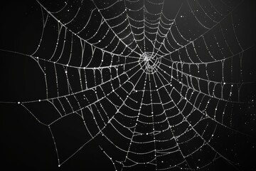 Obraz premium A detailed illustration of a white spider web on a black background, capturing the spooky and eerie atmosphere of Halloween, perfect for seasonal decorations, invitations, or festive graphics 