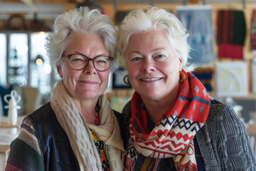 Portrait of a senior lesbian couple who are co-owners of a successful interior design firm