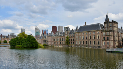 The Binnenhof in The Hague, Netherlands on Hofvijver with Partly Cloudy Sky