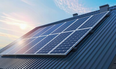 Solar Panels on Roof Generating Clean Energy. Generative ai