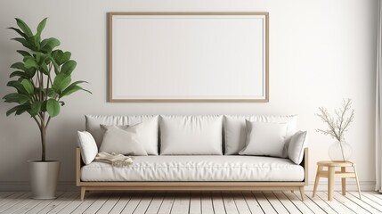 mock up poster frame in modern interior background, living room, Scandinavian style, 3D render, 3D illustration