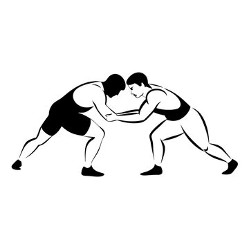 recommend clip art: Two Wrestlers Grappling in a Match