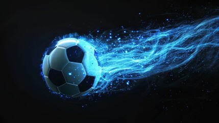 Fototapeta premium Glowing Soccer Ball with Blue Light Trails. Generative ai