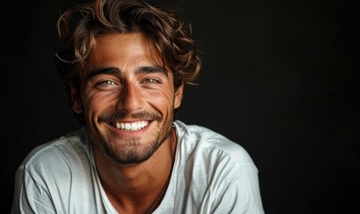 Obraz premium Smiling Young Man with Tousled Hair. Generative ai