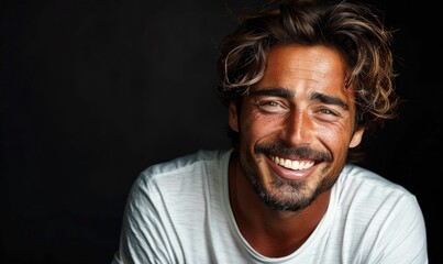 Obraz premium Smiling Young Man with Tousled Hair. Generative ai