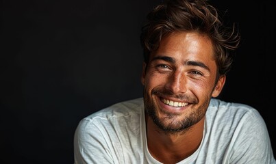Fototapeta premium Smiling Young Man with Tousled Hair. Generative ai