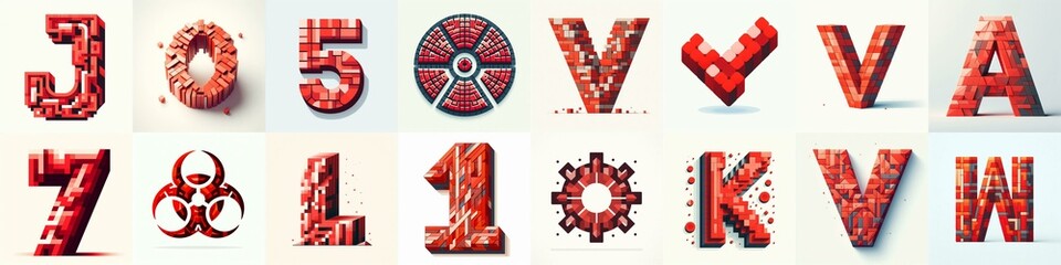 Red color geometric tiling Lettering Typeface. AI generated illustration