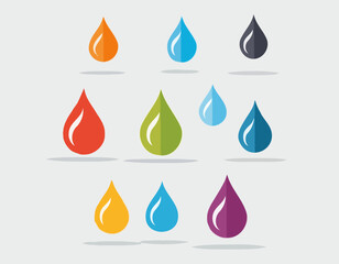 Water Drop Icon Set Flat Design on White Background.