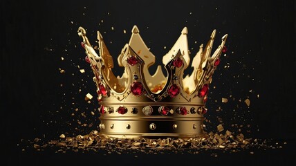 A golden crown encrusted with rubies and red diamonds
