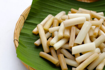 Fresh lotus rootlet on banana leaves