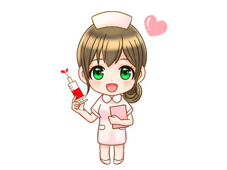 注射器を持ったかわいいナースのちびキャライラスト素材5