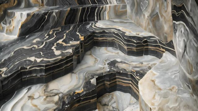 A striking wall made of black and white marble with dark and light contrasts, Dark and light contrasts forming captivating marble patterns