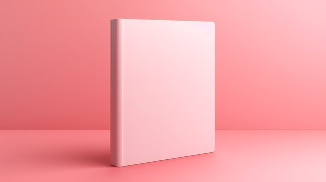 Minimalistic pink book mockup standing upright on a solid pink background, perfect for branding, design, and cover presentations.