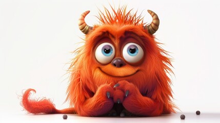 Obraz premium Adorable orange monster character on white background