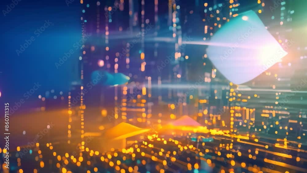 Fototapete Shows an abstract pattern on a computer screen with digital data and graphics, Data-driven decision-making in finance