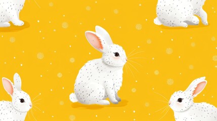 Seamless white rabbit pattern on yellow background
