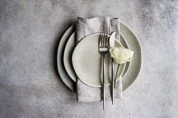 From above of elegant Godetia Flower on a Simple Table Setting of Neutral Colors