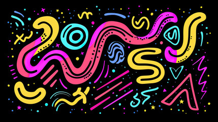 Playful Abstract Doodle Grunge Style Shapes in Multicolor