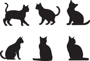  silhouettes of cats on a transparent background