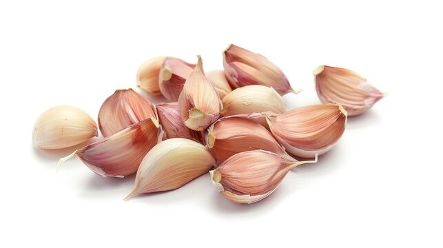 Whole and cut ripe garlic isolated on white wallpaper background