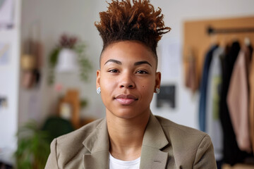 Portrait of a young non-binary leader in a sustainable fashion company