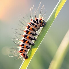 Fototapeta premium Euxoa auxiliaris butterfly caterpillar crawling on the grass