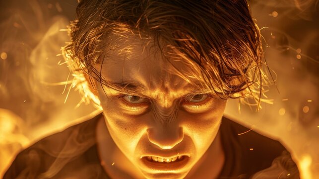 Portrait of an angry young man. AI.