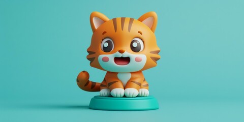 Fototapeta premium Cute 3D cartoon tiger. AI.