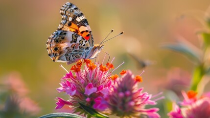 Obraz premium Painted Lady butterfly on a flower. AI.