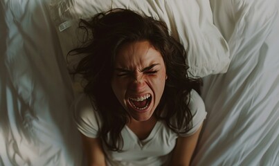 A woman screams in agony. AI.