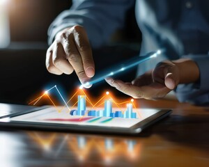 Businessman analyzing sales data with digital marketing strategy on tablet and laptop