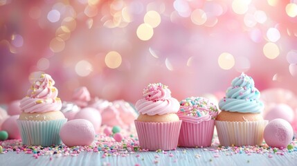 Colorful Cupcakes with Sprinkles and Frosting