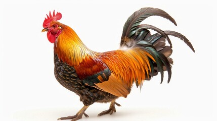 Fototapeta premium Rooster chicken farm animal isolated on white wallpaper background