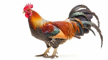 Fototapeta premium Rooster chicken farm animal isolated on white wallpaper background