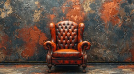 Vintage Leather Armchair Against a Textured Wall