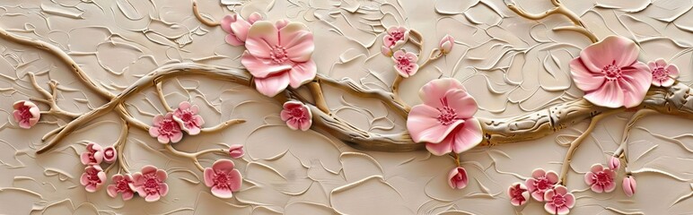 3d picture of a tree with pink flowers background for digital printing wallpaper, custom design wallpaper. AI generated illustration