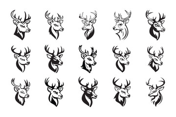 Set of deer logo silhouette collection.