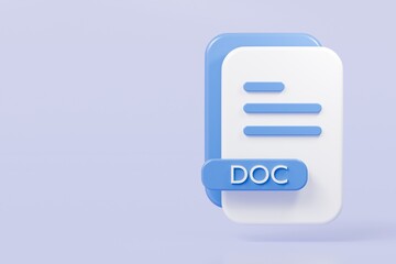 3d file doc icon. minimal word document icon. document form. business work company icon concept. 3d render.