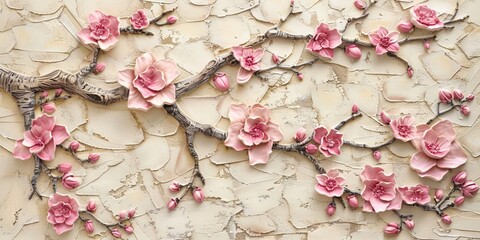 3d picture of a tree with pink flowers background for digital printing wallpaper, custom design wallpaper. AI generated illustration