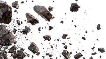 Falling stones meteoroids meteoroids isolated on white wallpaper background