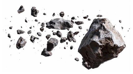 Falling stones meteoroids meteoroids isolated on white wallpaper background