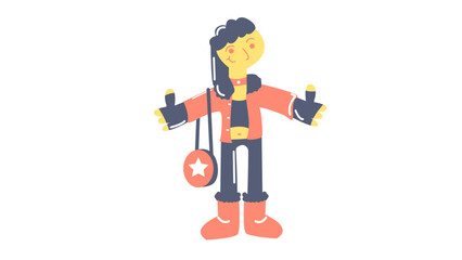 Girl with Bag stylish character, vibrant colors, playful design, casual fashion, urban vibe, expressive pose, cute illustration, trendy accessories, joyful expression, whimsical scene.