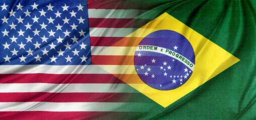 American and Brazilian flags blend composite