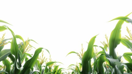 Corn field on white background with copy space.