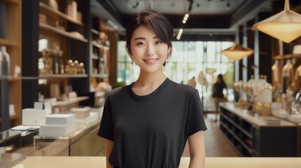 Portrait of Japanese small business woman owner in clothing retail store