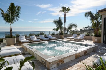 Swimming pool in luxury villa on the beach. Nobody inside