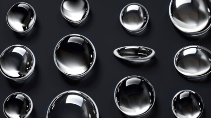 Abstract shiny spheres on a dark background, creating a mirror effect.