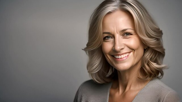 Smiling Woman With Grey Hair Generative AI